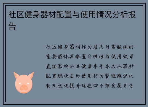 社区健身器材配置与使用情况分析报告